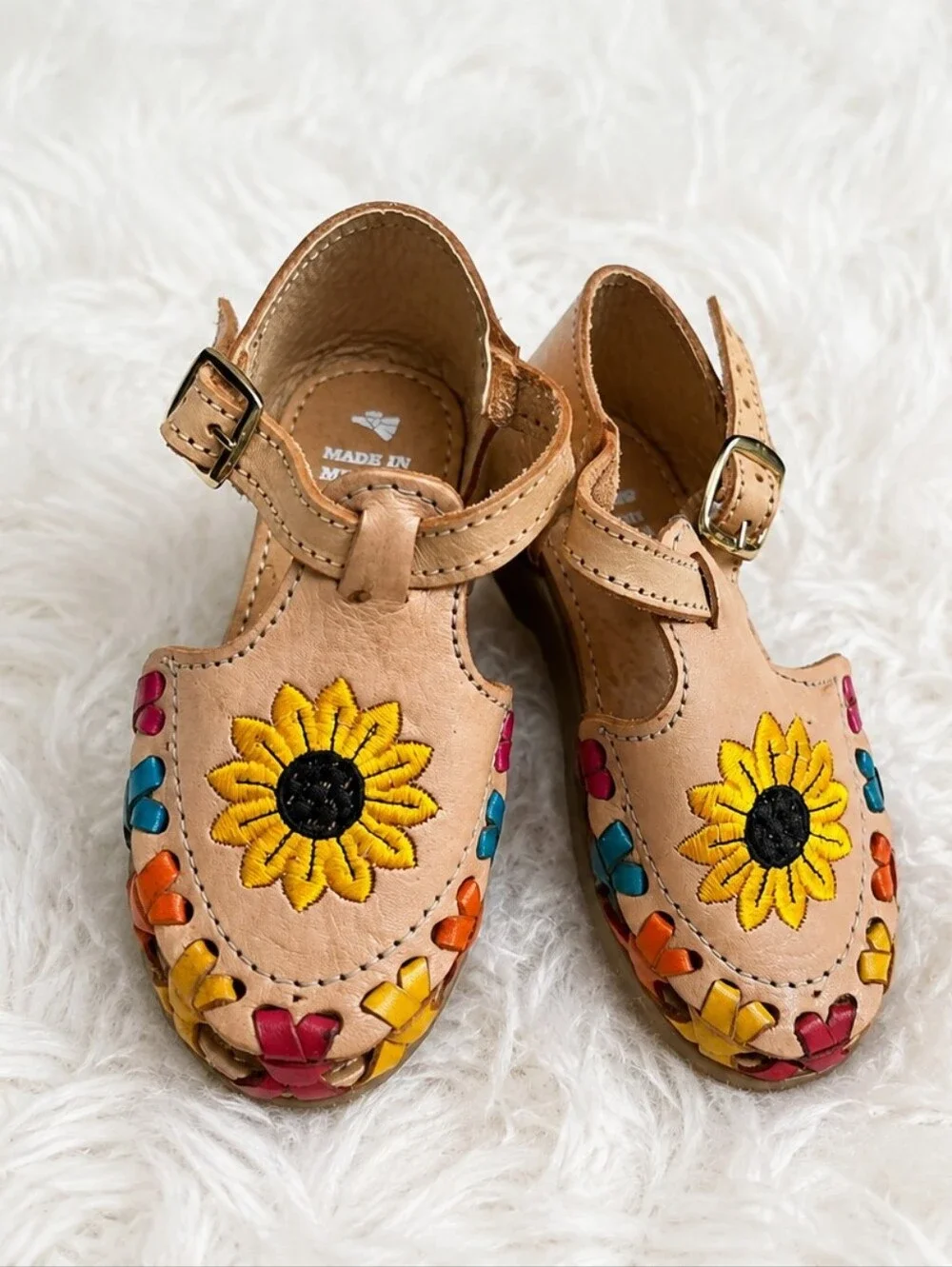 Girls Leather Sunflower Sandals | Made in Mexico | Toddler Size 11C | Like New